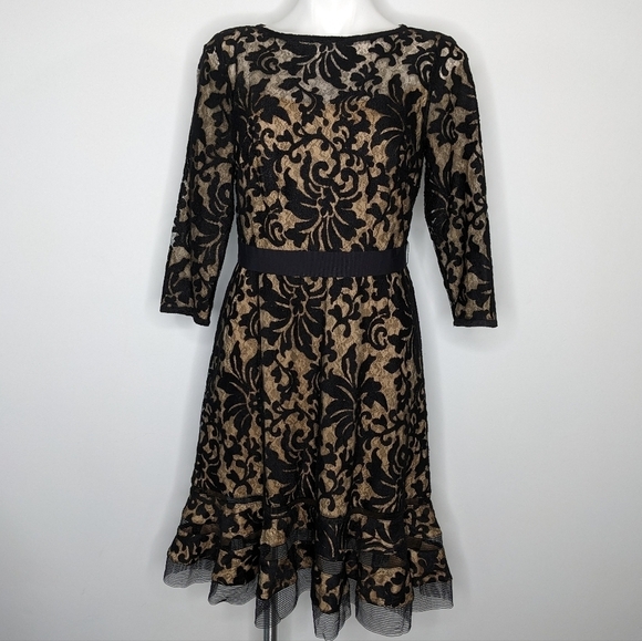 Tadashi Shoji Elegant Black and Gold Lace Dress - Picture 2 of 10